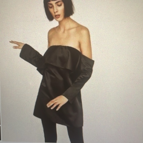 🔥Zara Black Sateen Off-the-Shoulder Top Size Medium🔥 🥳 - Picture 2 of 13